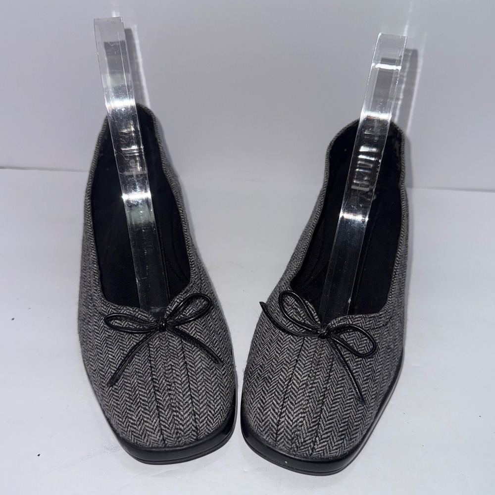 A2 by Aerosoles Black White Herringbone Low Wedge Heel Bow Sz 8.5 Preppy Office